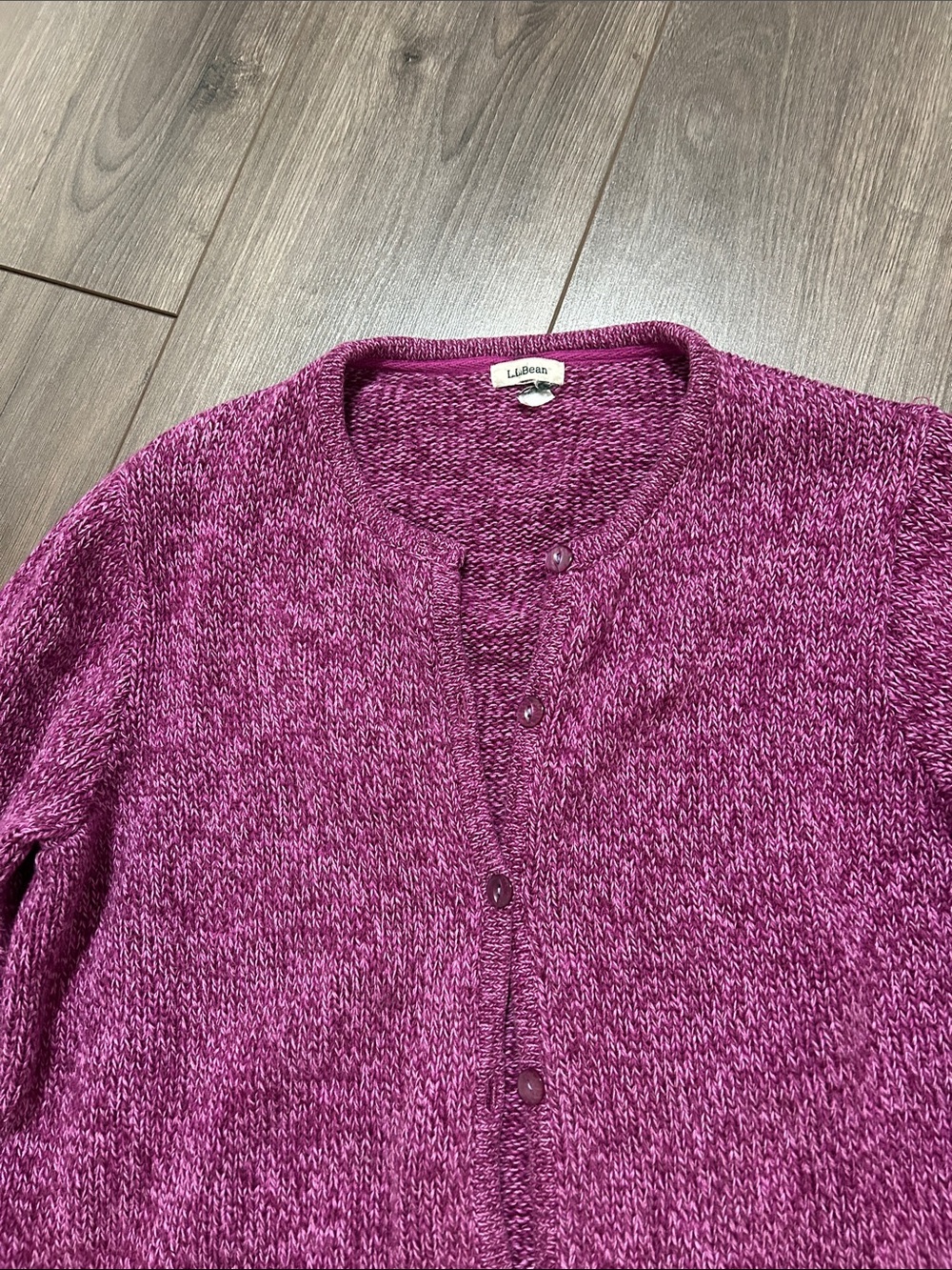 L.L. Bean Women's Raspberry Marled Button-Front Cardigan - Picture 3 of 6